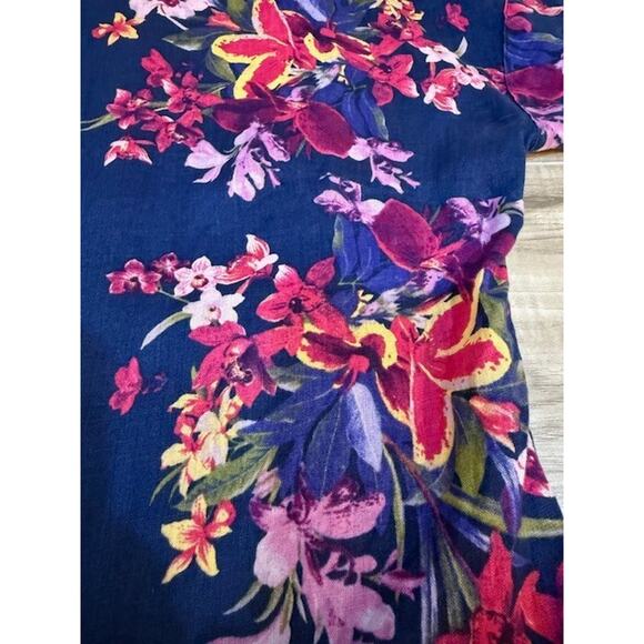 Tommy Bahama Women's 100% Linen Floral Tropical Short Sleeve Top - Size L - Picture 11 of 15